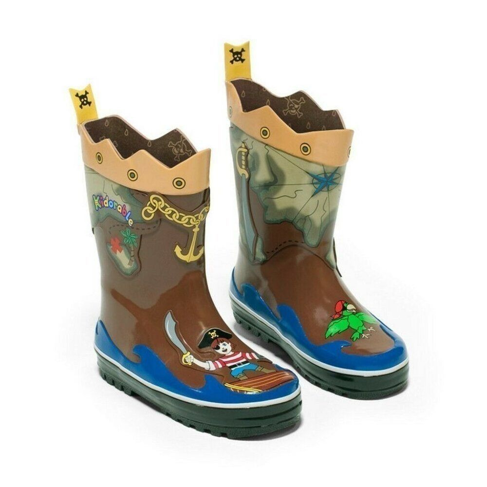 Kidorable Boys Multicolor Pirate Treasure Map Pull On Rain Boots Size US 12